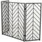 Black Metal Foldable Mesh Netting 3 Panel Geometric Fireplace Screen with Chevron Pattern 52" x 1" x 31"